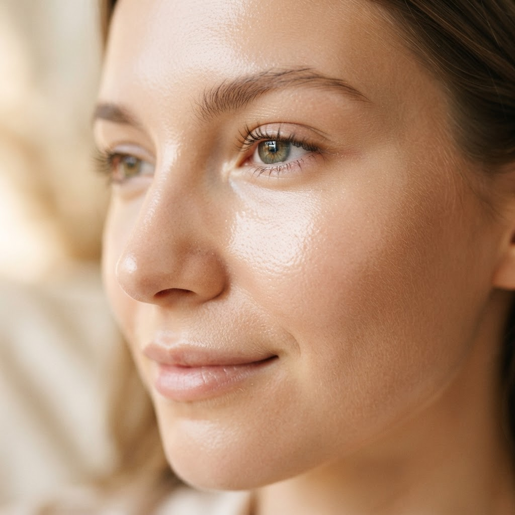 Radiant, glowing skin after microneedling and skin peel treatments at FaceUp Aesthetics near Pocklington and York
